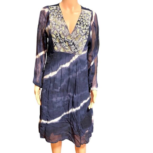 Soft Surroundings Size XS Blue Himalaya Indigo Tie Dye Embroidered Dress #2EJ67 - Picture 1 of 5